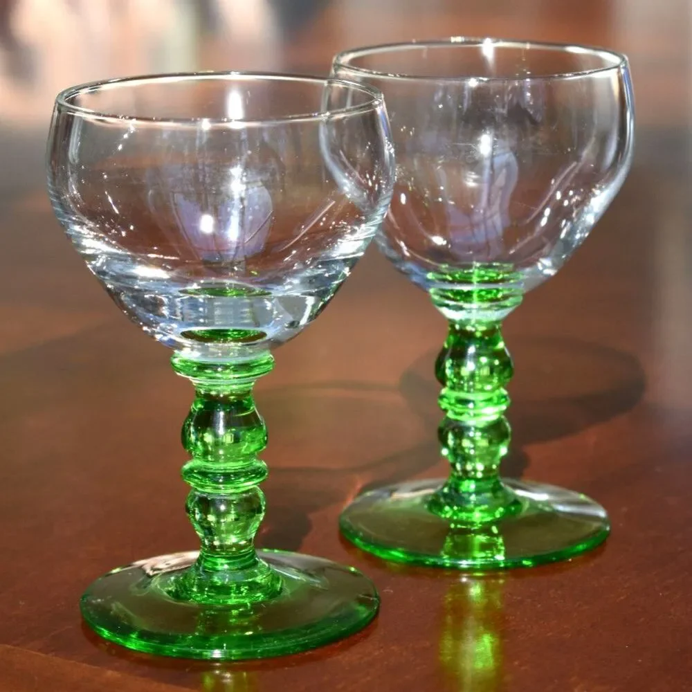 Set of 2 Roemer Wine Glasses with Green Foot